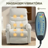 HOMCOM Poltrona Levanta Pessoas com Reclinação Elétrica em até 135° e com 8 Zonas de Massagem 83x92x110 cm Bege(m-5)