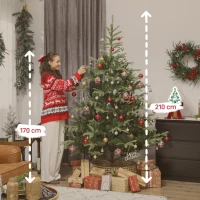 HOMCOM Árvore de Natal Artificial 210 cm com 1123 Ramos Densos e Suporte Metálico Dobrável para Interior Verde(m-3)