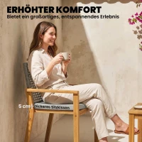 Outsunny Gartenstühle 2er Set FSC Akazienholz Stapelbar Holzstühle mit Rattan-Rückenlehne abnehmbaren Kissen Armlehne(m-7)