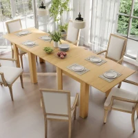 HOMCOM Table à manger extensible rectangle pour 4 à 6 personnes, table de cuisine 70-140 cm, patins en feutre, bois naturel(m-9)