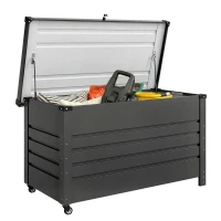 Outsunny Cassa 350L, Box Metallo con Coperchio Bloccabile, Ruote, Maniglie Laterali, Grigio(m-11)