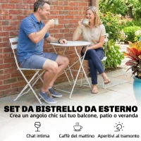 Outsunny Set Bistrò da Esterno Pieghevole con Tavolo e 2 Sedie, Bianco(m-4)