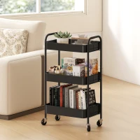 HOMCOM Desserte chariot de rangement en acier chariot de service à roulettes 3 plateaux ajourés 45 x 30,6 x 79 cm noir(m-10)