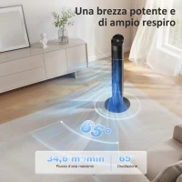 HOMCOM Ventilatore Torre 116 cm, ventilatore WiFi app controllo, camera letto, colore nero(m-5)