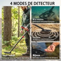 Outsunny Détecteur de Métaux, Bobine Étanche IP68 avec Écran LCD, 4 Modes, Haute Précision Hauteur Réglable, 139x26x30cm, Noir(m-4)