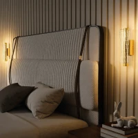 HOMCOM Led Wall Lamp 2 Pack, 9W Modern Indoor Geometric Mesh Wall Light, Colour Temperature Adjustable 3000K/4000K/6500K for Bedroom, Living Room, Hallway, Stairs, Gold Tone(m-8)