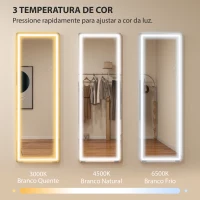 HOMCOM Espelho de Corpo Inteiro com Luzes 150x50 cm Sem Moldura 3 Temperaturas de Cor Brilho Ajustável Transparente(m-4)