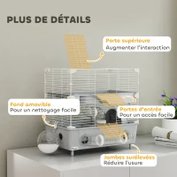 PawHut Cage pour hamster  à 2 niveaux avec roue de course salle de bain en sable pour hamster nain 44,5 x 28 x 44 cm gris(m-6)