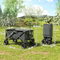 Outsunny Carro de Jardín Plegable Carga 70 kg con Ruedas Delanteras Giratorias 360° y Altura del Manillar Ajustable Gris Oscuro(m-3)