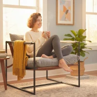 HOMCOM Fauteuil salon, fauteuil d'appoint rembourré en velours imprimé, large assise et structure en acier, 77x91x80cm, gris(m-7)