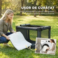 PawHut Cușcă de Transport Pliabilă pentru Câini și Pisici cu Pernă, Husă Lavabilă, Uși, din Oxford Respirabil 600D, 76x54x54 cm, Verde(m-7)