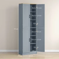 HOMCOM Armário de Cozinha com 4 Portas e Prateleiras Ajustáveis Anti-Tombo 60x30x171 cm Cinzento(m-3)