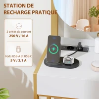 HOMCOM Coiffeuse avec miroir et tabouret, station de charge, table de maquillage avec 2 tiroirs, 3 étagères ouvertes, blanc(m-4)