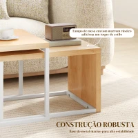 HOMCOM Conjunto de 2 Mesas de Centro com Pés de Metal Estilo Industrial 90x48x42 cm e 59x42x36 cm Branco e Madeira(m-5)