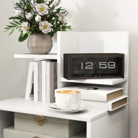 HOMCOM Mesa de Cabeceira de Madeira Moderna com Gaveta e Prateleiras de Armazenamento 45x35x73 cm Branco(m-7)