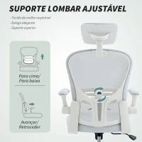 Vinsetto Cadeira de Escritório em Malha com Encosto Alto Apoio de Cabeça Ajustável Suporte Lombar 4D 62x64x120 cm Branco(m-6)