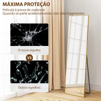 HOMCOM Espelho de Pé Espelho de Corpo Inteiro de Liga de Alumínio com 2 Formas de Utilização 50x161,5x2 cm Dourado(m-7)