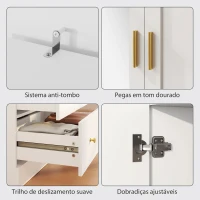 HOMCOM Roupeiro com  2 Portas e 2 Gavetas Armário Roupeiro com Espelho Barra para Pendurar Estilo Moderno 80x50x180 cm Branco(m-7)
