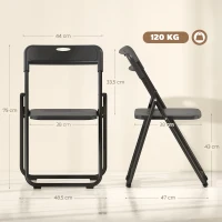 HOMCOM Conjunto de 6 Cadeiras Dobráveis com Encosto Curvo Assento Côncavo com Ventilação 48,5x47x75 cm Preto(m-3)