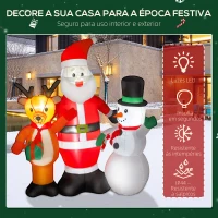 Outsunny Pai Natal Insuflável com Rena e Boneco de Neve Decoração de Natal Insuflável com Luzes LED 150x45x150 cm Multicor(m-8)