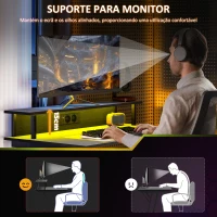 HOMCOM Secretária Gaming com Luzes LED 100x60 cm Tomadas de Corrente Suporte para Monitor Prateleiras e Comando Remoto Preto(m-6)