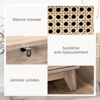 HOMCOM Commode 4 tiroirs meuble de rangement cannage en rotin aspect bois clair 80 x 35 x 95 cm(m-6)