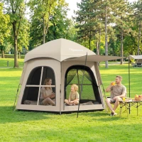 Outsunny Pop Up Tent 3000mm Waterproof Instant Camping Tent 3-4 Person with 2 Doors 4 Windows Khaki(m-2)