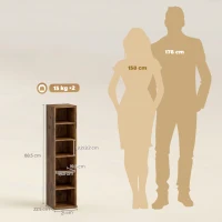 HOMCOM Set of 2 CD Media Display Shelf Unit Tower Rack with Adjustable Shelves, Rustic Brown(m-3)