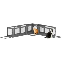 PawHut Cat Tunnel, 250cm Extra Long Wooden Cat Play Tunnel with 8 Doors, L-shape/Rectangle, Outdoor Cat Enclosure, Dark Grey(m-10)