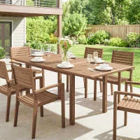 Outsunny Extending Garden Table, Outdoor Dining Table for 6-8 with Acacia Wood Slatted Tabletop for Balcony Porch(m-9)