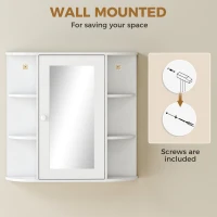 HOMCOM Bathroom Cabinet, Wall Mounted Mirror Cabinet with Single Door Mirror, Storage Organizer with Shelves, White(m-7)
