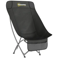 Outsunny Camping Chair for Adults Heavy Duty Folding Camp Chair with Side Pocket and Carry Bag Black(m-1)