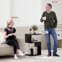 HOMCOM Mesa Auxiliar com Luz LED 3 Níveis Forma de S Prateleiras Abertas e Estrutura em Alumínio 44x38x75 cm Preto Brilhante(m-4)