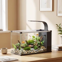 PawHut Acquario, 24L in Vetro Temperato con Filtro, Luce LED e Pompa dell'Acqua(m-2)