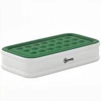 Outsunny Inflatable Mattress, Single Air Bed with Built-in Electric Pump, 3 Mins Inflation, Flocked Surface, Dark Green(m-10)