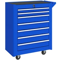 DURHAND Carrinho de Ferramentas com 7 Gavetas Carrinho de Oficina com Fechadura Pega 2 Rodas com Travão 69x33x75 cm Azul(m-7)