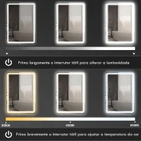 HOMCOM Espelho Casa de Banho com Luzes LED 70x100 cm Função Antiembaciamento 3 Temperaturas de Cor Ajustável e Função de Memória Prata(m-6)