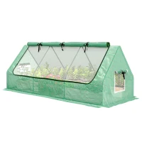 Outsunny Mini serre de jardin mini serre tunnel 240 x 90 x 90 cm toit pointu acier PE 3 fenêtres en filet enroulables vert(m-1)