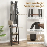 HOMCOM Cabideiro de Pé com 4 Níveis 4 Prateleiras 8 Ganchos com Estrutura Metálica para Pendurar Roupas e Chapéus Marrom Rústico(m-6)