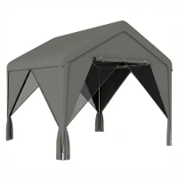 Outsunny 3 x 3 m Patio Gazebo with Netting & Curtains, Outdoor Canopy Shelter with Galvanised Steel Frame, Dark Grey(m-1)