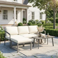 Outsunny 3-teiliges Gartenmöbel-Set mit 3-Sitzer, Fußhocker, Couchtisch und Kissen Braun und Beige(m-2)