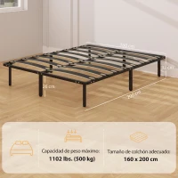 HOMCOM Estructura de Cama 160x200 cm con Marco de Acero Láminas de Álamo y Espacio de Almacenamiento Carga 500 kg Negro(m-3)
