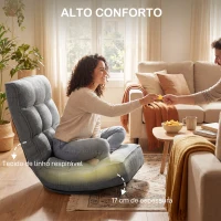 HOMCOM Cadeira de Chão Dobrável Cadeira de Leitura Giratória 360° com Encosto Ajustável em 5 Posições 58x107x79 cm Cinzento(m-7)