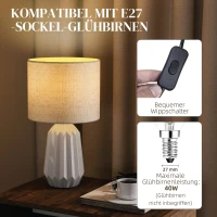 HOMCOM Tischlampe, Tischleuchte, Nachttischlampe mit Leinenschirm, Wippschalter, Schreibtischlampe, 22 x 22 x 39 cm, Weiß(m-5)