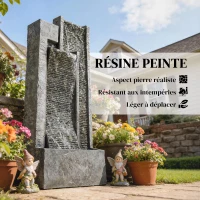 Outsunny Fontaine de jardin extérieure cascade 3 niveaux fontaine eau jardinière et mur d'eau moderne lumineuse 24 LED 101cm gris(m-8)