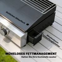 Outsunny Gasgrill 5 KW Tragbarer Tischgrill mit 2 Brenner Keramische Lackbeschichtung Grillrost Warmhalterost(m-6)