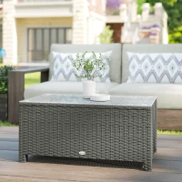 Outsunny Rattan Garden Coffee Table with Glass Top, Light Grey(m-9)