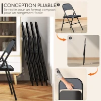HOMCOM Lot de 4 chaises pliantes chaises de salle à manger portables cadre en acier 45 x 46 x 78 cm gris(m-6)