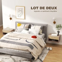 HOMCOM Lot de 2 tables de chevet murales, tables de nuit, tiroir, compartiment ouvert, plateau, 37 x 32 x 21 cm, bois naturel(m-4)