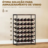 HOMCOM Garrafeira para 30 Garrafas de 6 Níveis com Superfície de Madeira Estilo Industrial 59x30x88,5 cm Castanho Rústico(m-4)